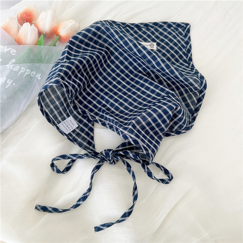 Écharpe Triangle en Coton et Lin pour Femme, Bandanas à Carreaux, Turban avec Sangle, Corde, Printemps, Été, Automne