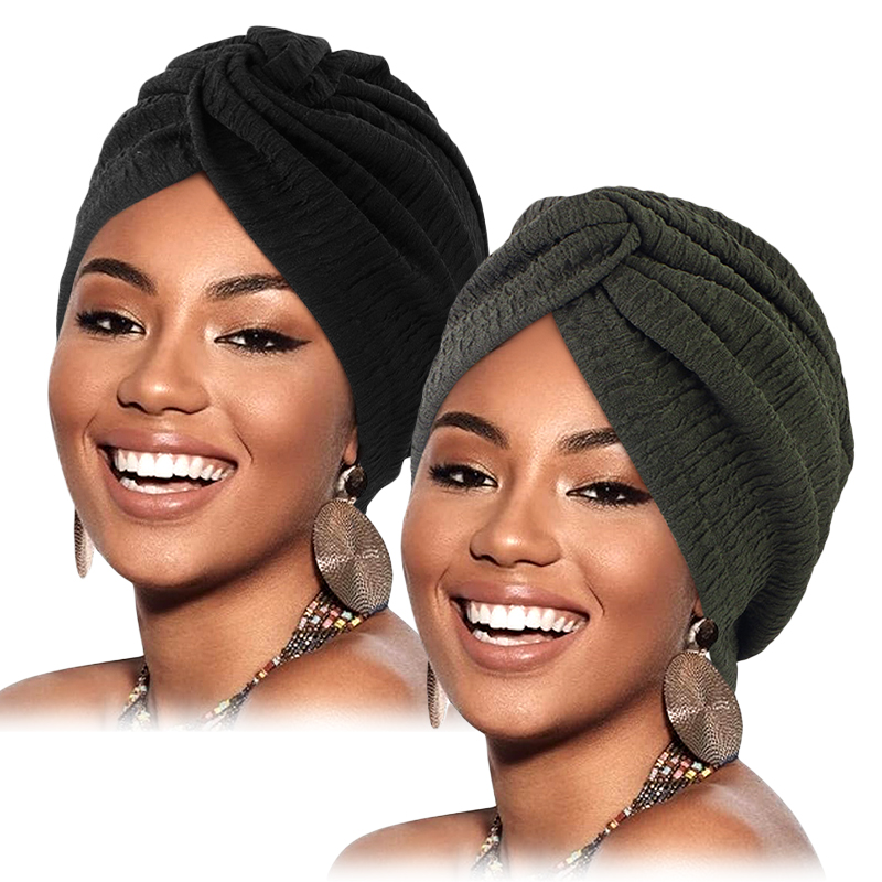 Turban plissé à nœud torsadé pour femmes, 2 pièces/lot, casquette de chimio élastique, Bonnet Hijab, couvre-chef, chapeau pour perte de cheveux contre le Cancer, accessoires
