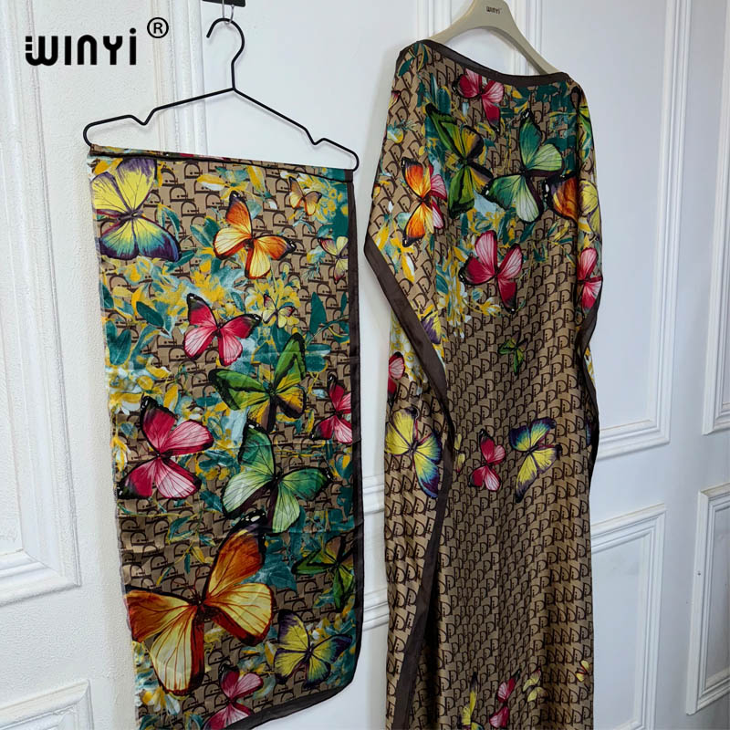 WINYI-Robes africaines surdimensionnées pour femmes musulmanes, imprimé Boho, Dashiki, Abaya, Dubaï, Design de taille libre avec écharpe, Mode