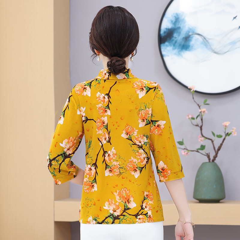 Chemisier à col rabattu pour mère d'âge moyen, chemise à manches courtes pour femme, vêtements College vintage, mode d'été décontractée