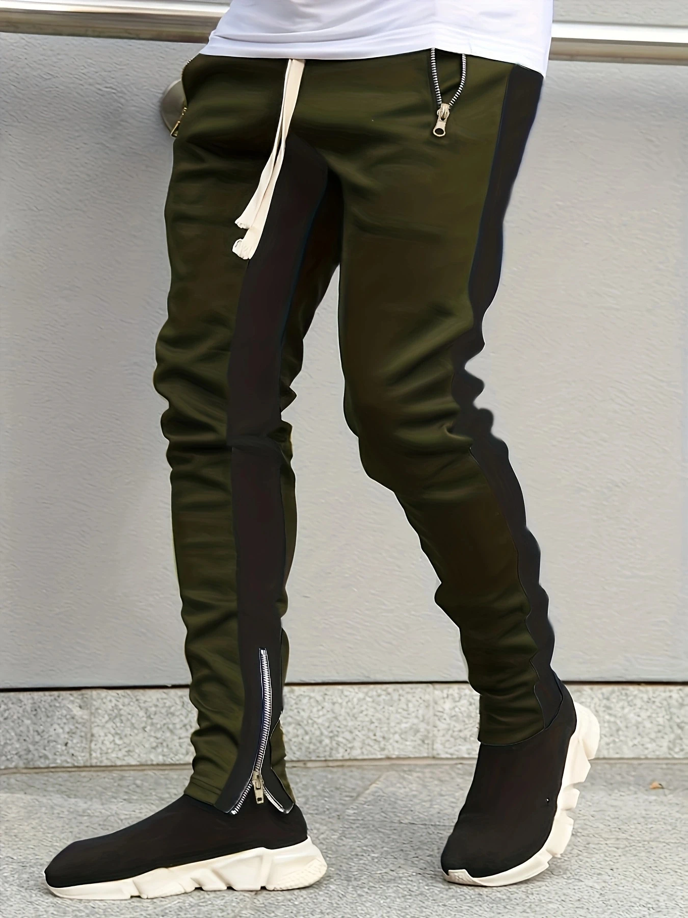 Hommes sweats pantalons de Jogging hommes pantalons décontractés hommes élégant bloc de couleur poches zippées cordon sport pantalon slim pantalon pantalon