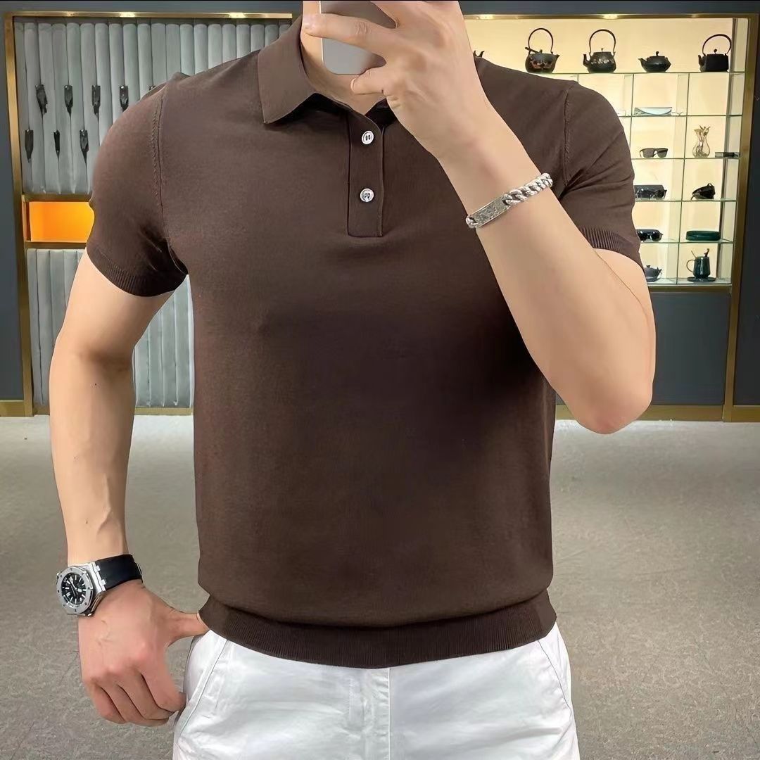 Polos à Manches Courtes et Col Rabattu pour Homme, Vêtements Tricotés Décontractés et Solides, Pull en Y, Streetwear, Été
