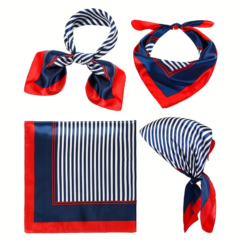 9 écharpes imitation foulard pour femme, rouges, blanches et bleues, 19,6 x 19,6 pouces, style marin