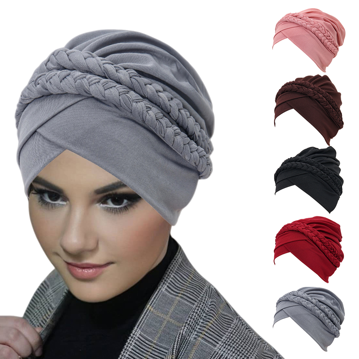 Nouveau Turban Musulman Tressé 2026 – Bonnet Hijab Uni pour Femme, Foulard Chimio Islamique, Voile de Tête pour Dames, Couvre-chef Hijab