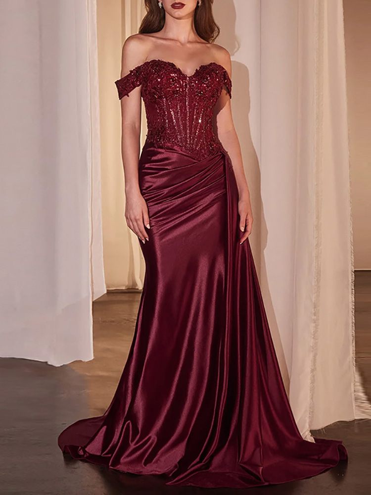 Robe de cocktail décontractée à manches courtes drapée et ajustée, élégante robe de soirée longue à sequins, robe de soirée sexy sans bretelles avec fente pour femme