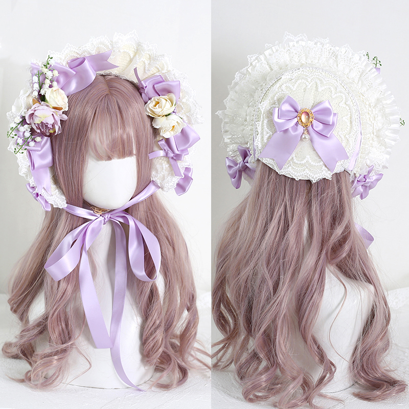 Chapeau de paille à fleurs en dentelle victorienne vintage, bonnet Lolita pour fille, bonnet à volants, à lacets, réglable