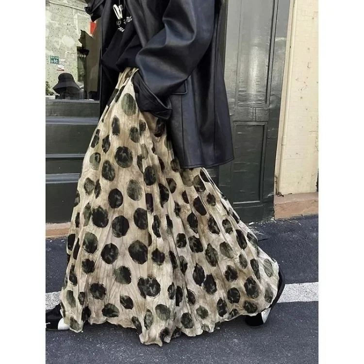 Nouvelle jupe trapèze pour femme printemps 2026, motif vague rouge vintage, taille haute mi-longue style Y2K, Faldas Mujer