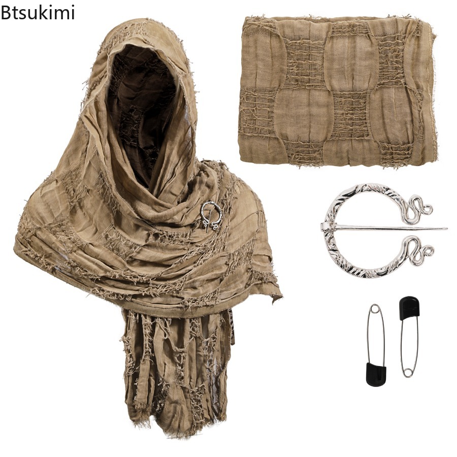 Nouvelle Écharpe Châle Cape Médiévale 2026, Style Viking avec Broche, Châle à Capuche Style Mendiant, Mode Décontractée Polyvalente Streetwear