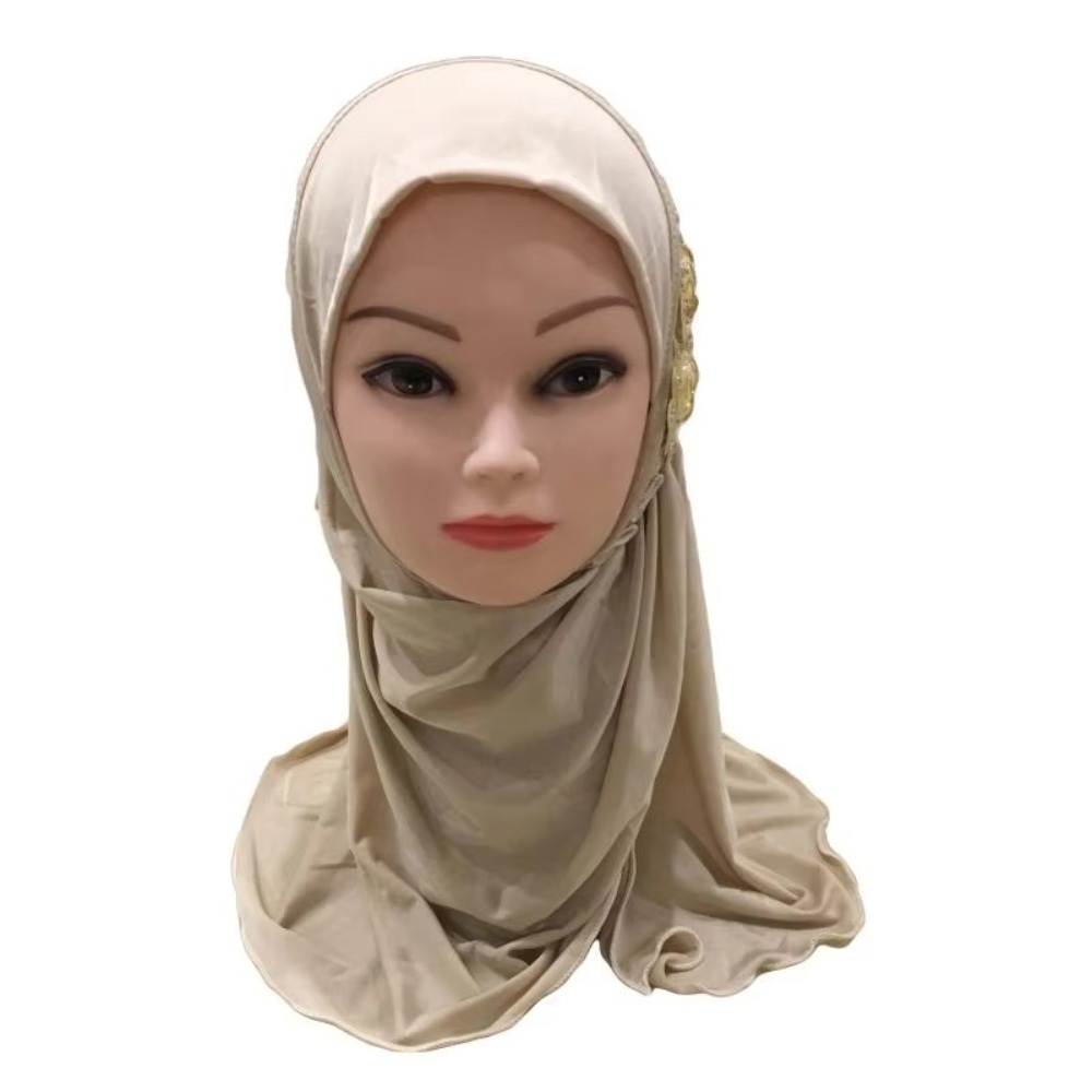 Tête de fleurs solides pour enfants, Hijabs élastiques de 50cm pour filles musulmanes, chapeau de prière, Turban, écharpe islamique, châles