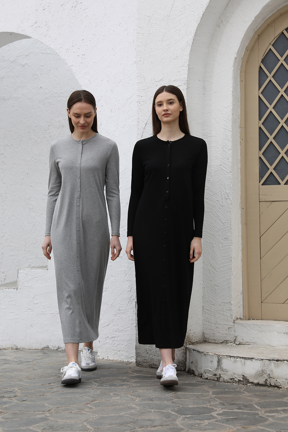 Robe maxi côtelée pour femme AP SS26, confortable, manches longues, vêtements élégants pour femme