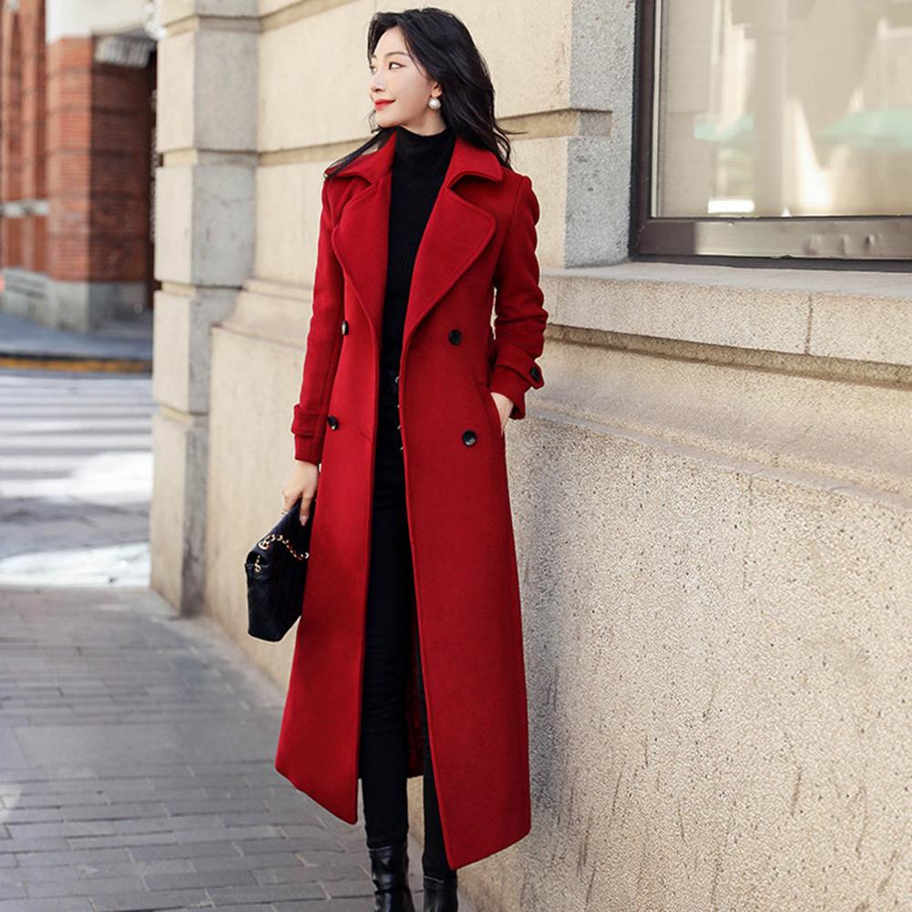 Manteau en laine pour femme, style français décontracté, hiver 2026, élégant, double boutonnage, col vintage, rouge, 80% laine