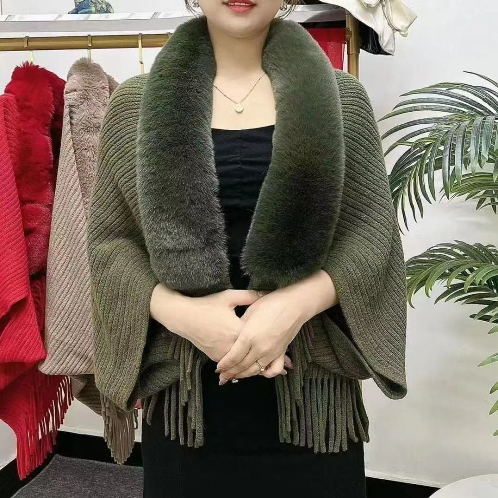 Châle chaud d'hiver en tricot épais pour femmes, châle ample avec fausse fourrure pour robes de soirée et de mariage