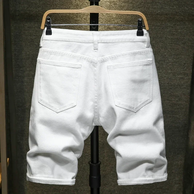 Short en jean déchiré au genou pour hommes, short en jean blanc, streetwear masculin, pantalon décontracté simple, trou mince, mode, nouveau