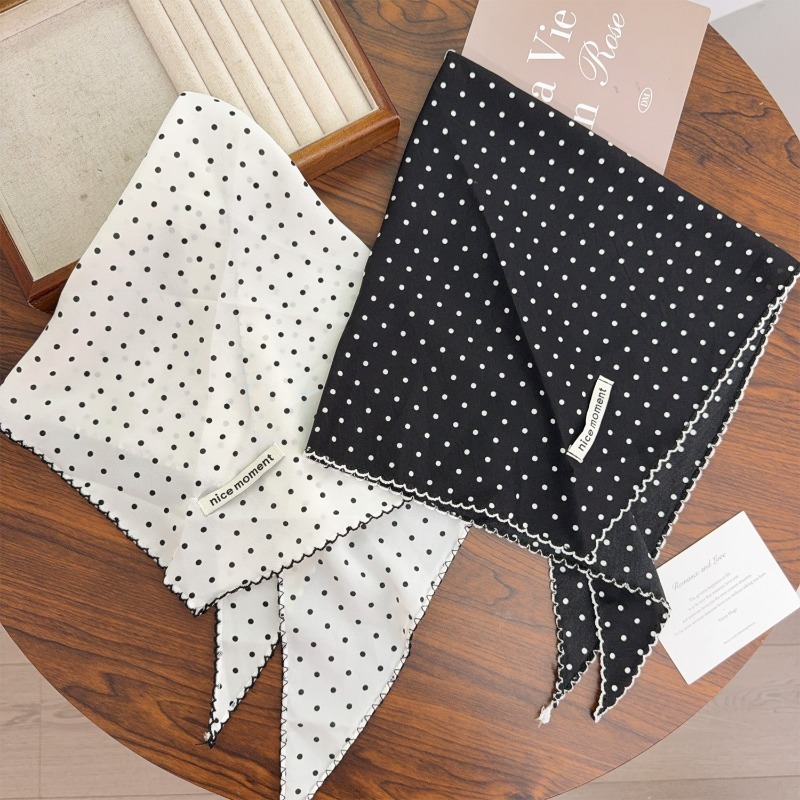 Foulard Bandana triangulaire à pois à volants, foulard en soie Ins coréen, mode Chic, accessoires pour cheveux pour femmes