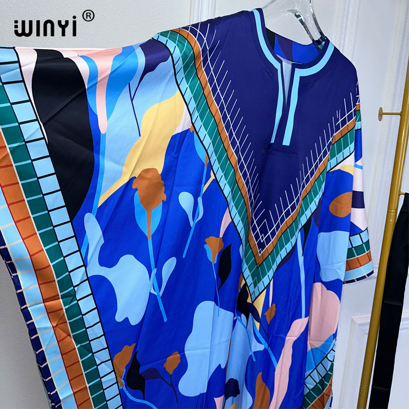WINYI-Robe maxi à imprimé floral pour femmes musulmanes, caftan de luxe, abaya dubaï, tenue de soirée bohème, été