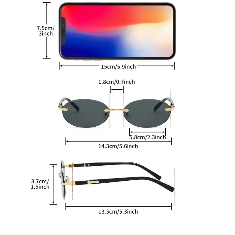 Lunettes de soleil en métal haut de gamme pour femmes et hommes, monture ovale personnalisée, rétro, luxueux, sans cadre, pour voyage, UV400