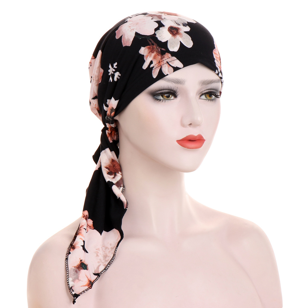 Écharpe de sauna pré-nouée pour chimio et cancer, turban imprimé floral, chapeau Hijab, couvre-chef élastique doux, enveloppes de tête pour femmes, bonnets de sommeil