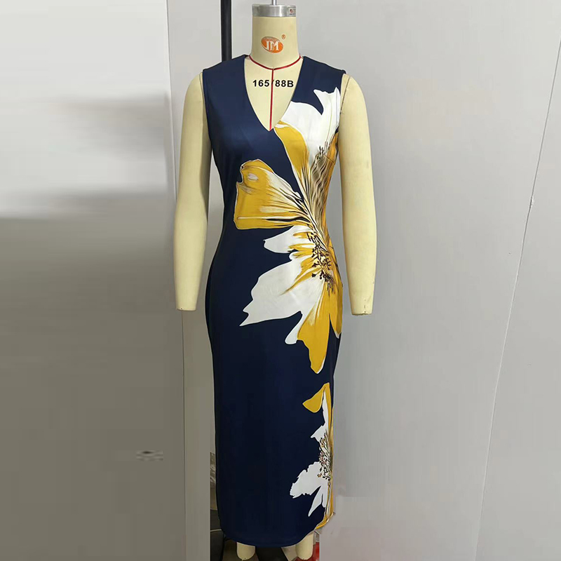 Robe longue élégante sans manches pour femmes, col en V, moulante, Sexy, marine, robe de soirée, bureau, vacances
