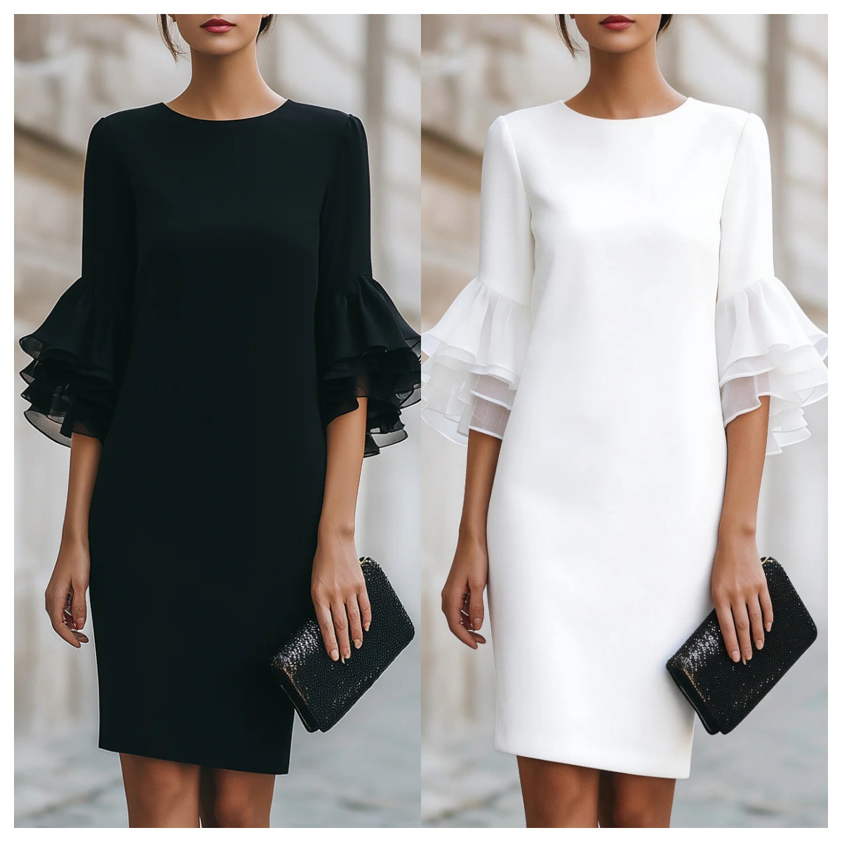 Robe de soirée décontractée et élégante, mode printemps-été, couleur unie, style simple pour le quotidien, col rond, manches mi-longues, longueur mi-longue