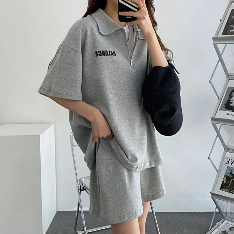 Ensembles de survêtement deux pièces pour femmes, chemisier à manches courtes, shorts à imprimé sportif, décontracté, solide, été