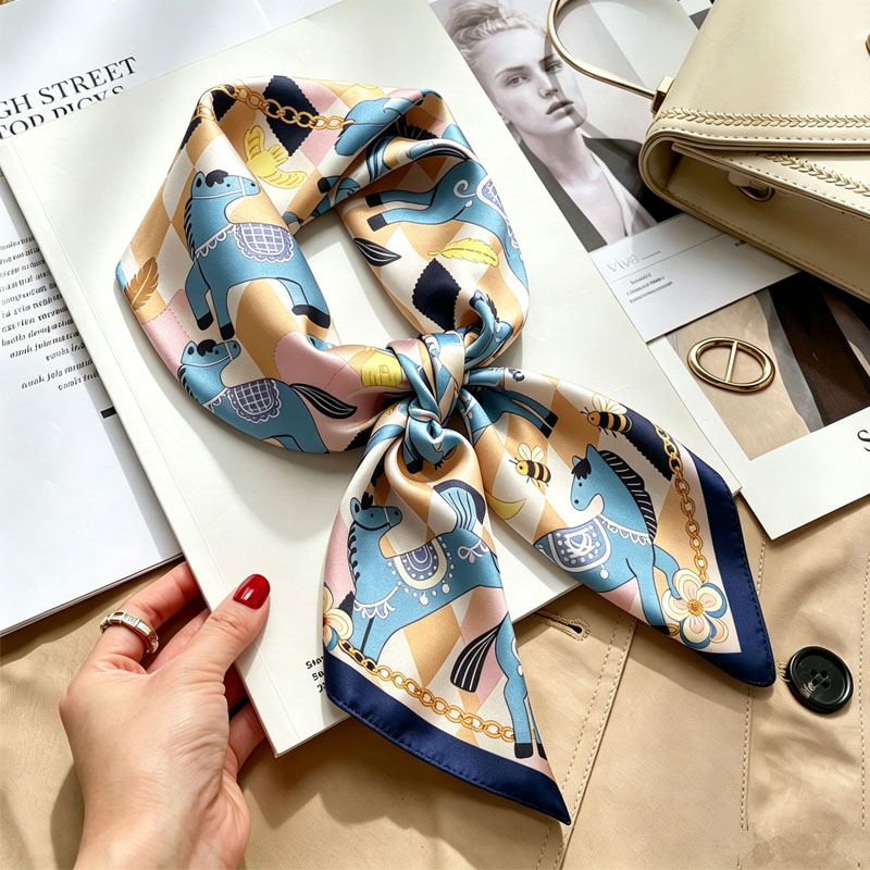 Foulards en soie pour femmes 70*70cm, imprimés, carrés en satin, châles, hijabs, bandeaux de marque de luxe pour femmes
