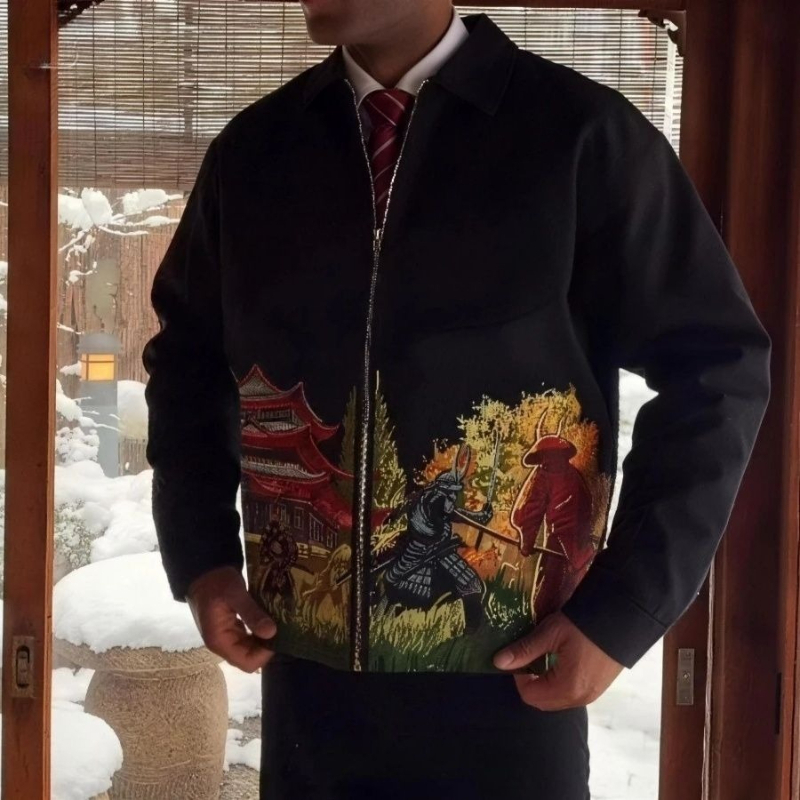 Veste pour homme, broderie samouraï japonaise, manteau de baseball vintage, Harajuku, unisexe, broderie lourde, coupe ample, streetwear, couple, nouveauté