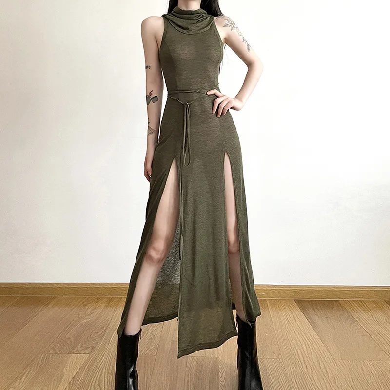 Robe à capuche avec fente à l'ourlet pour femmes, robe de soirée personnalisée, vêtements de club, tendance de la mode estivale, nouveau, 2023