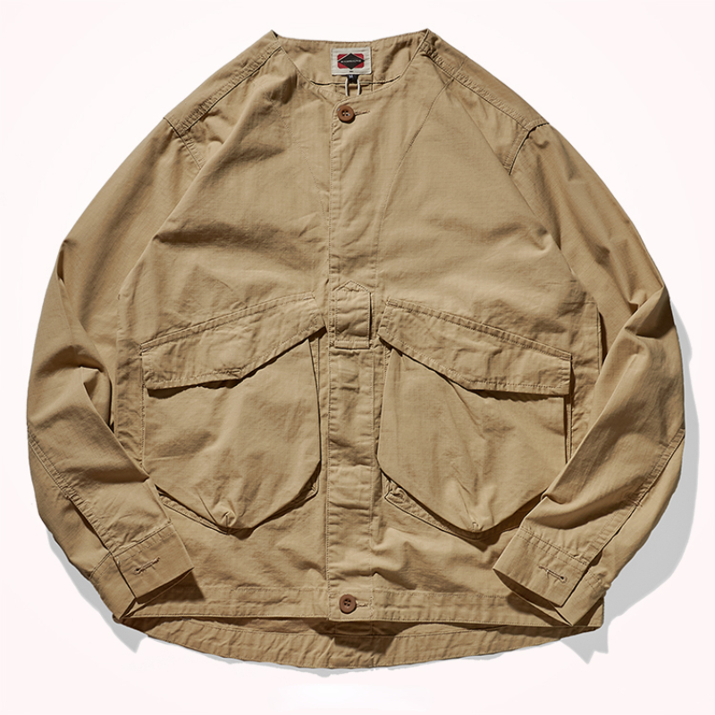 Veste chemise redingote rétro japonaise pour hommes, sans col, à la mode, pour jeunes, en vieille poche délavée