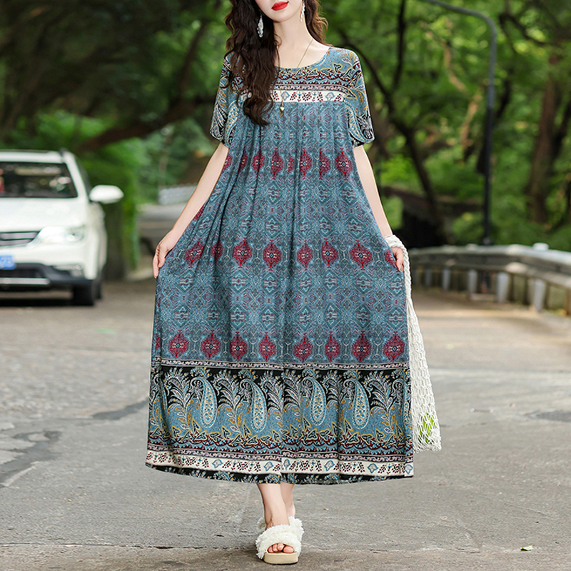 Nouvelle mode robes d'été chaudes pour les femmes 2025 décontracté fleur imprimé Floral à manches courtes robe Vintage robe en vrac femmes vêtements