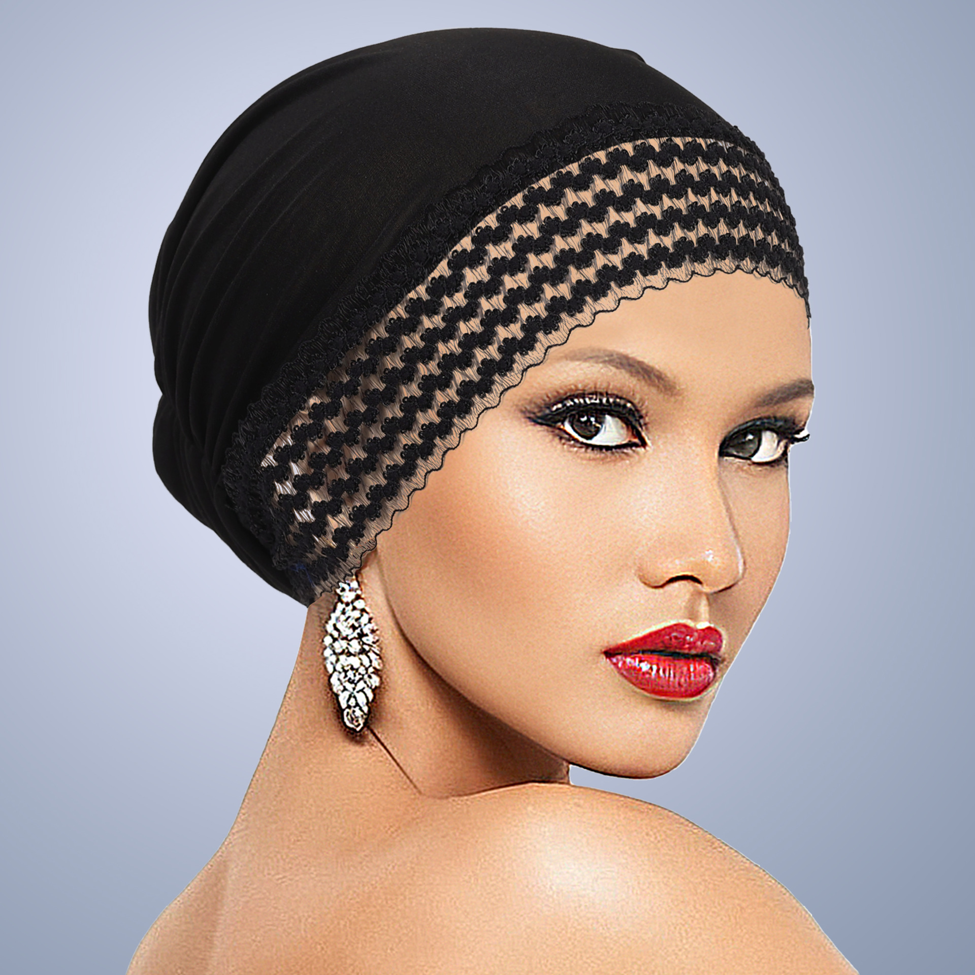 Turban pré-noué pour femme, hijab ajouré en dentelle, élastique, doux, respirant, couvre-cheveux, foulard quotidien pour chimiothérapie