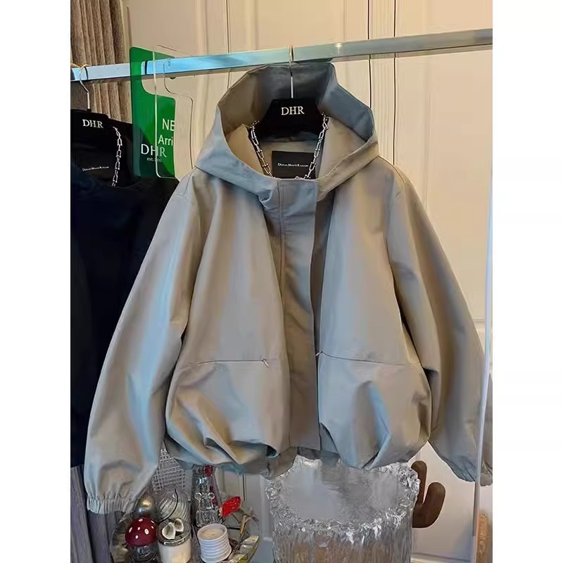 Veste courte à capuche britannique pour femmes, Trench-coat ample et décontracté, coupe-vent de printemps, manteau coréen avec cordon de serrage et poches, nouvelle collection 2025