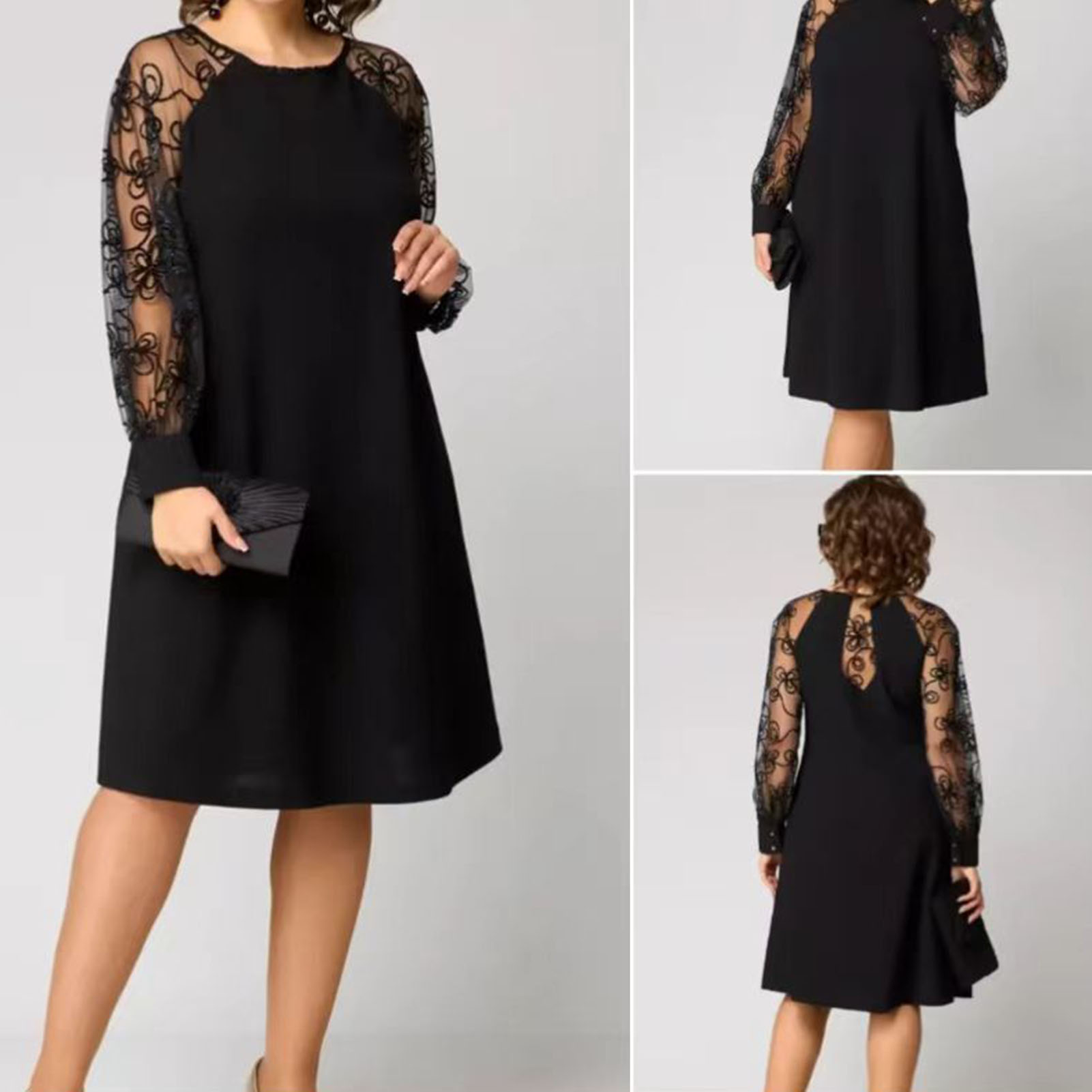 Robes élégantes pour femmes, tenue de soirée transparente, manches longues, dentelle florale, mi-longue, pour mère de la mariée, printemps/été, 2025