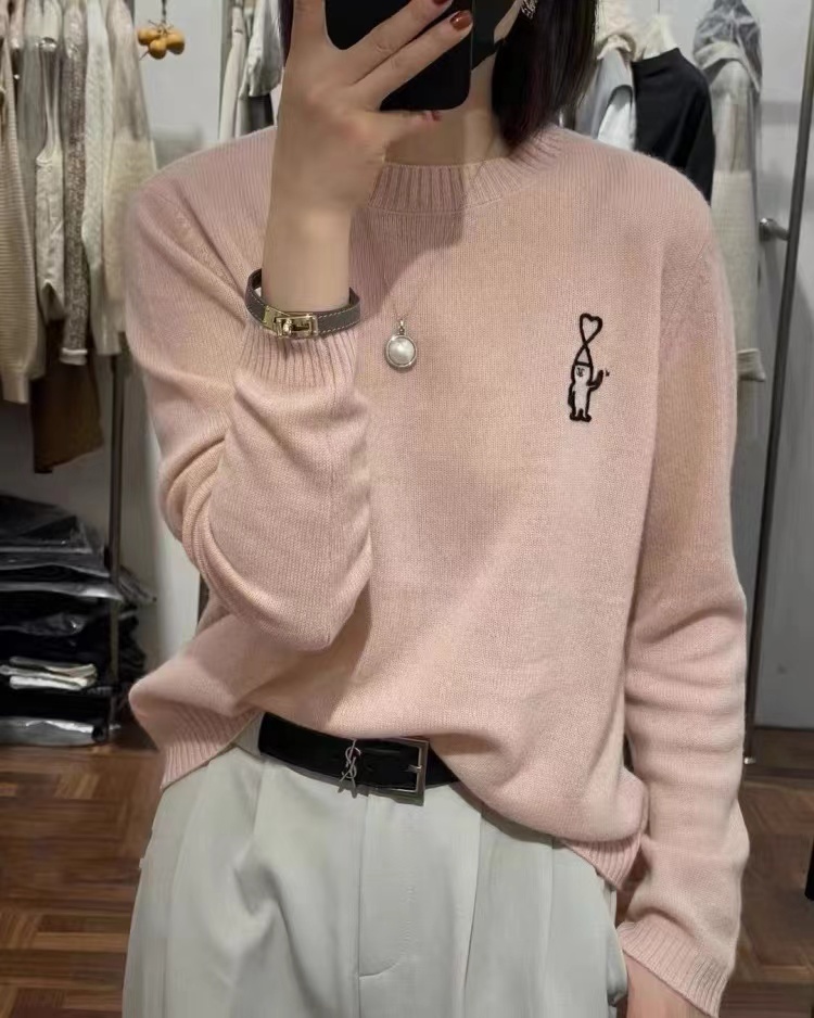 Pull en cachemire à manches longues et col rond pour femme, nouveau Style, haut brodé, printemps et automne