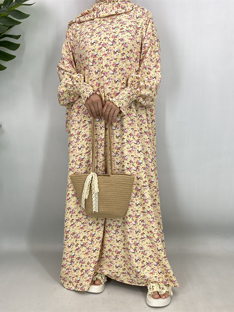 Ramadan Eid Floral Khimar Abaya dubaï femmes musulmanes Robe avec foulard Kebaya Robe Caftan Marocain Femme musulmane Islam caftan