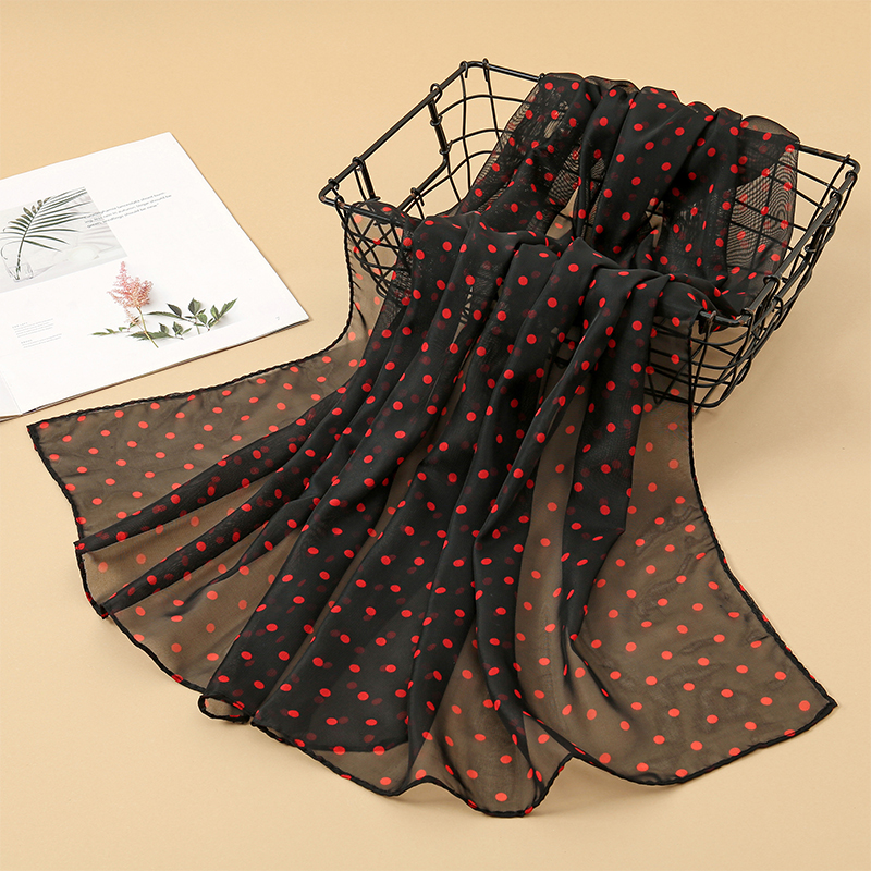 Châle en mousseline de soie pour femmes, écharpe de sauna élégante, bandages, hijabs musulmans ronds, design imprimé à pois, nouvelle mode