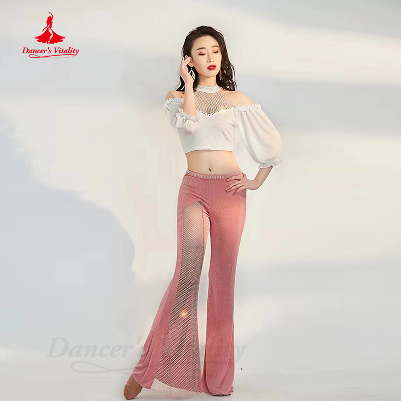 Costume de phtalperformance pour femme, danse du ventre professionnelle, haut et pantalon à demi-manches, vêtements trempés et brillants