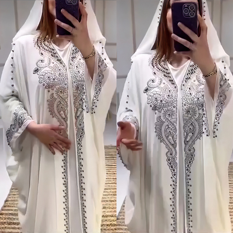 Eid Robe musulmane pour femmes à capuche Abaya 2 pièces ensemble diamant Jalabiya Maroc robes de soirée dubaï Abayas caftan Robe longue Robe