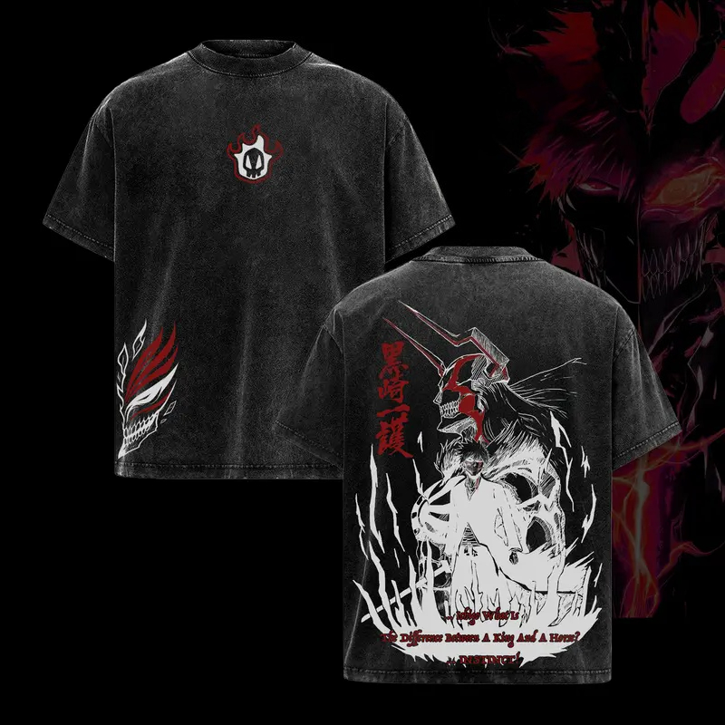 T-shirt Manga BLEACH Kurosaki Ichigo Anime, T-shirt oversize délavé pour homme et femme, vêtements à manches courtes, t-shirts en coton de haute qualité