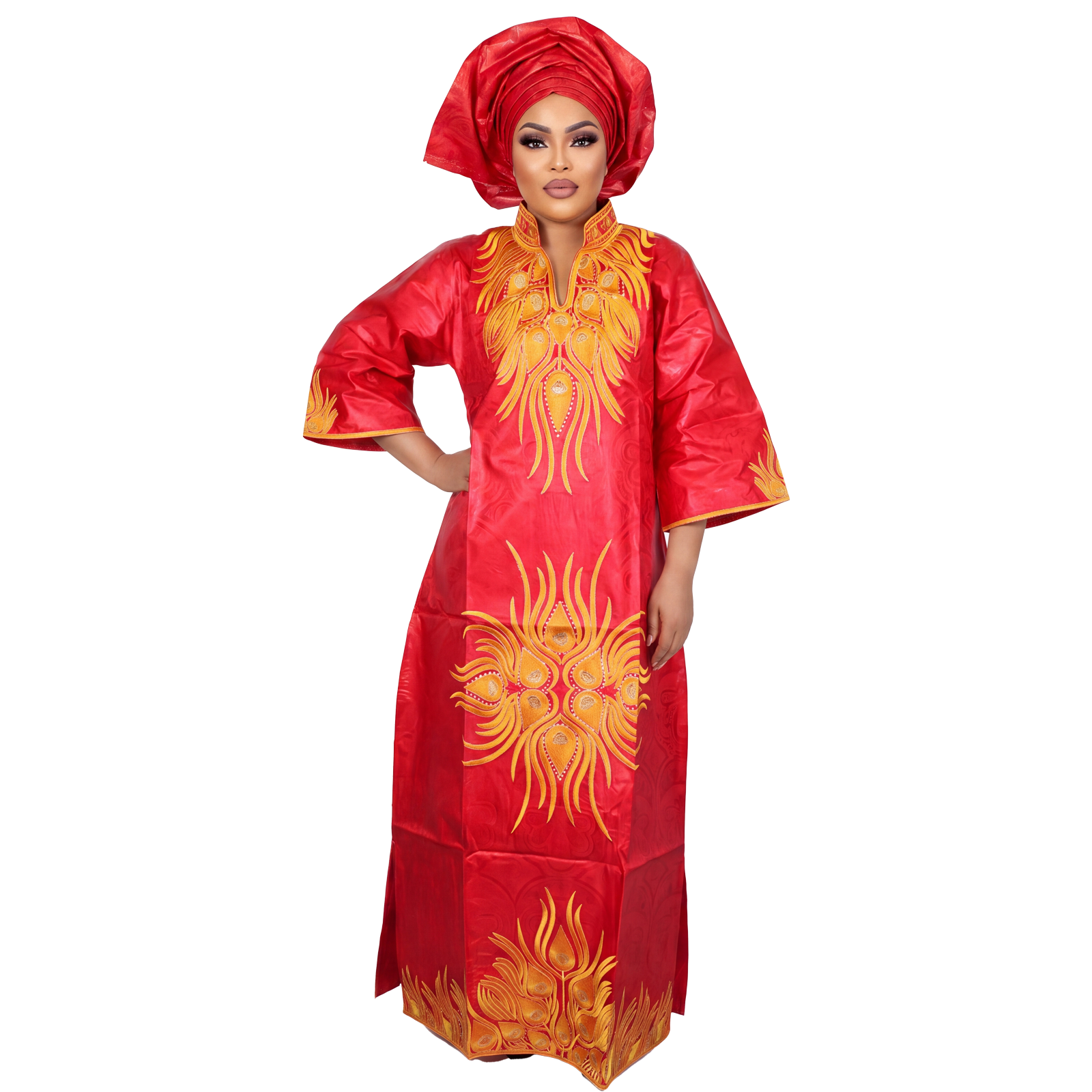 Robes africaines pour femmes grande taille, robe longue en bazin riche avec broderie et écharpe