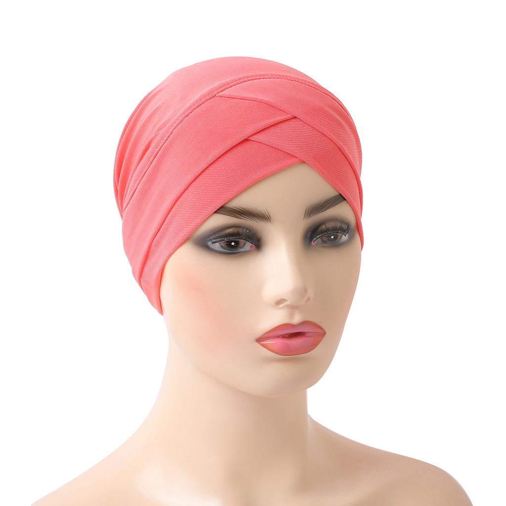 H117 front croisé musulman Turban couleur Pure extensible intérieur Hijabs pour casquettes prêt à porter femmes foulard sous le Bonnet