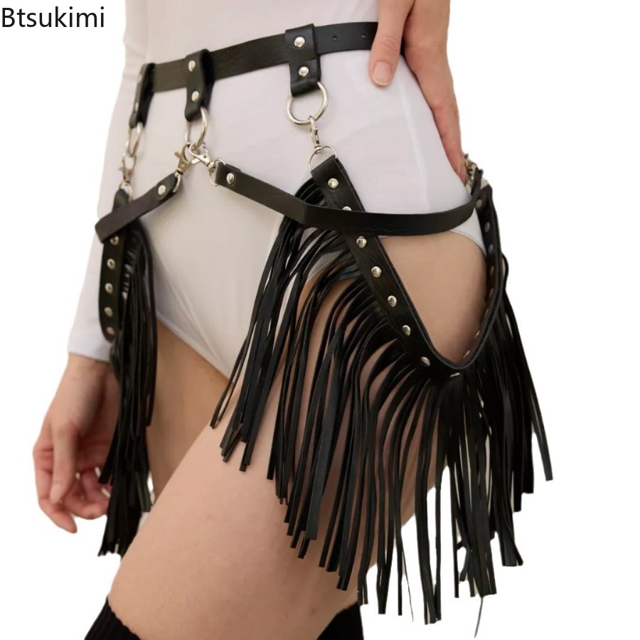 Ceinture harnais en cuir de Style Punk, jupe à franges, ceinture de taille gothique, mini-jupe rétro médiévale, accessoire de spectacle de Cosplay d'halloween