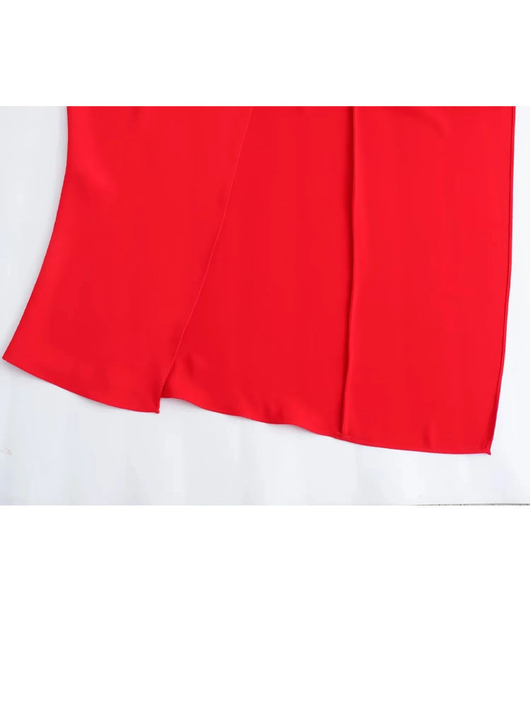 HH femmes automne mode col rond asymétrique Cape Style chemise rouge Satin femmes chemise longue Chic haut décontracté Resort Style