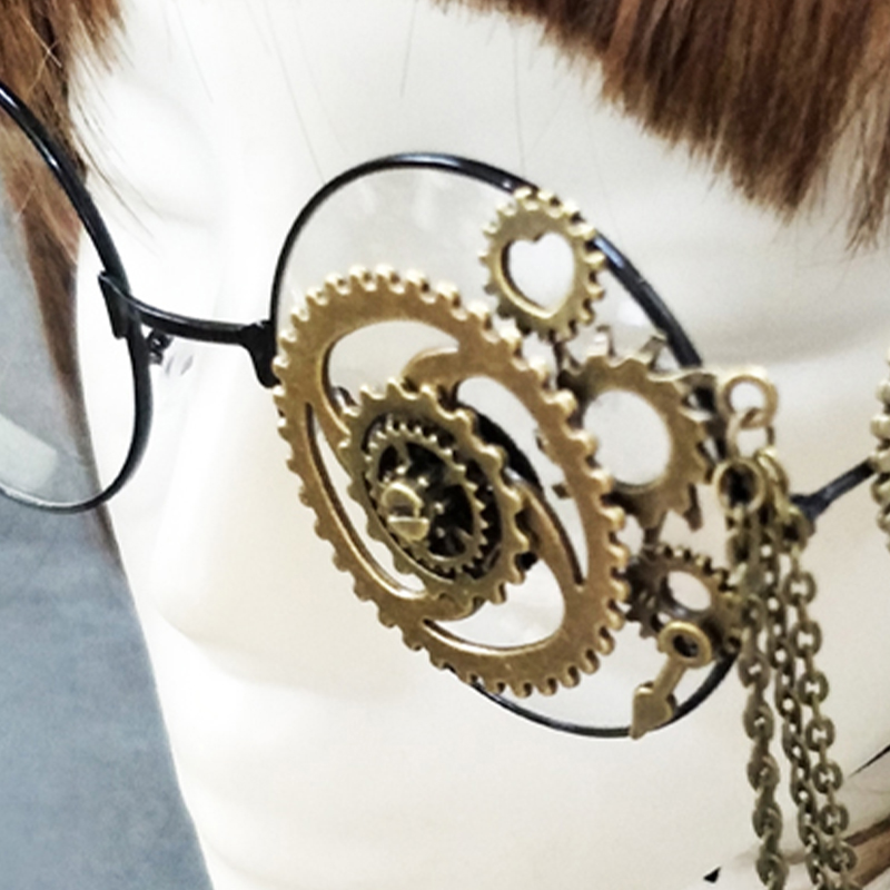 Lunettes pour femmes Steampunk rétro cadre rond Lolita engrenages chaîne décor gothique lunettes Cosplay Halloween fête hommes lunettes