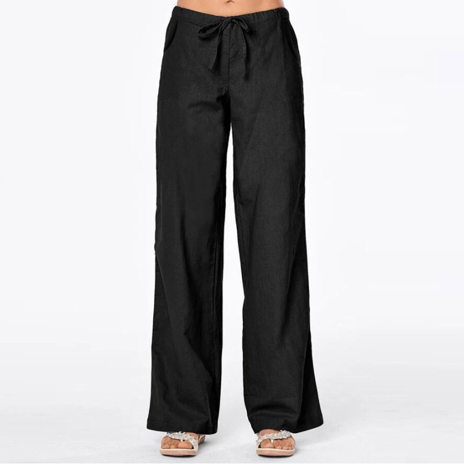 Pantalon en lin et coton pour femme, taille élastique, monochrome, grande taille, longueur de rinçage, mode décontractée, fjFemale, été