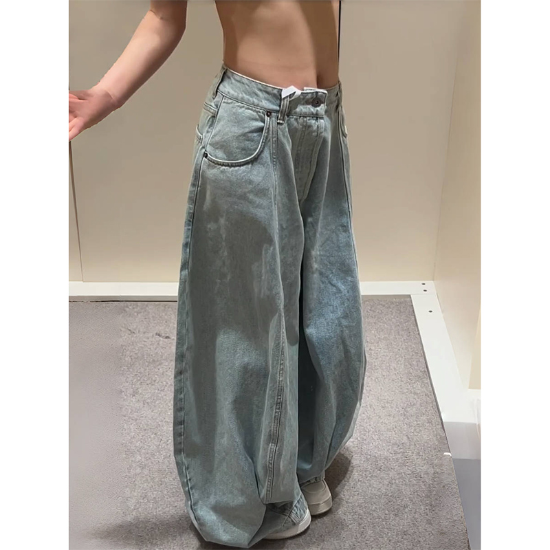 Jean bleu femme Hip-hop mode Vintage Streetwear Y2K jambe large Jean droit taille haute pantalon classique Baggy Denim pantalon