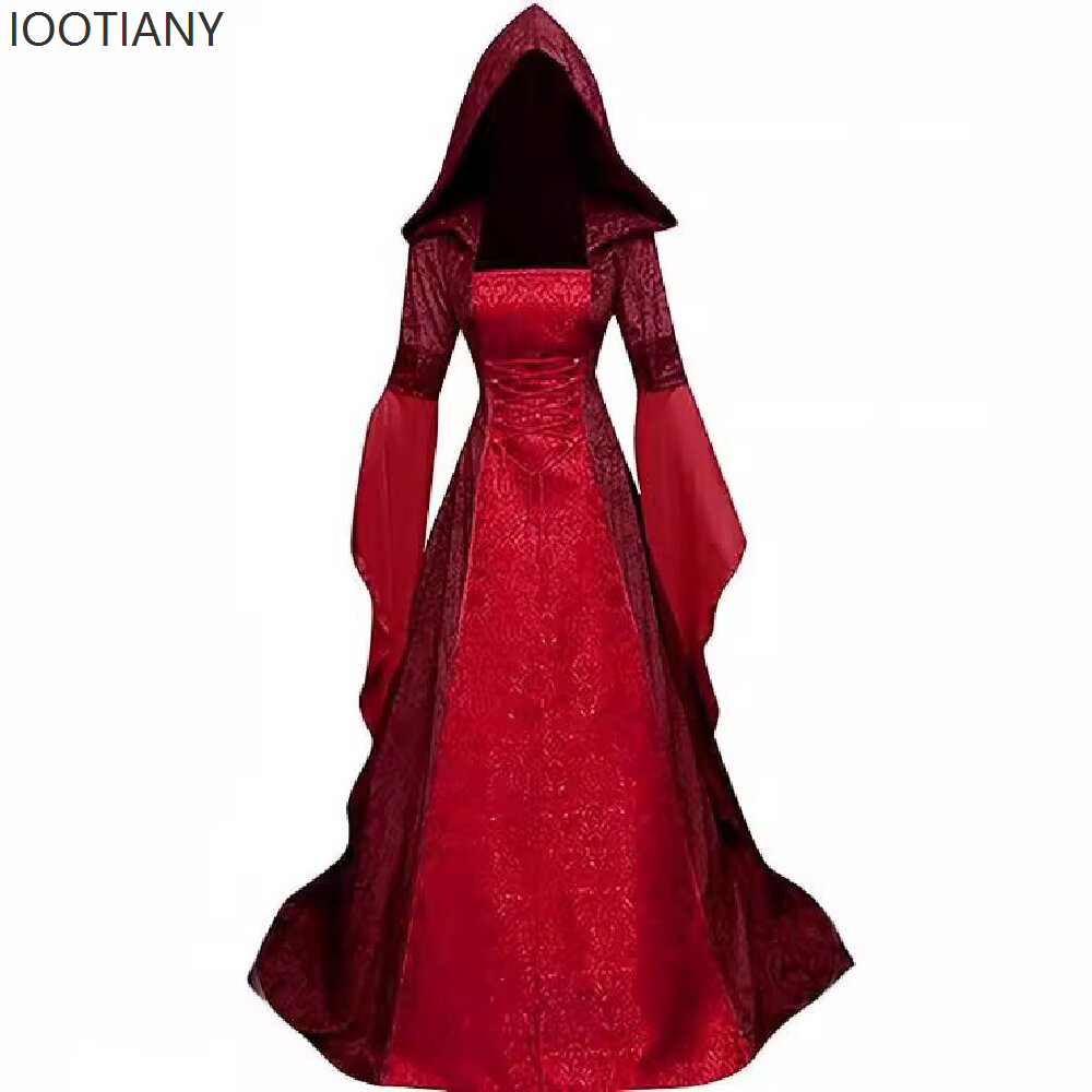 Robe de cosplay gothique médiévale à capuche, brodée rétro, style Renaissance, pour scène de mariage, Halloween, tenue de cosplay, costumes