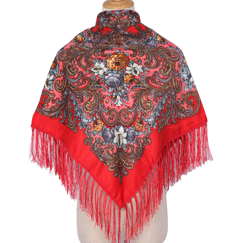 Foulard ethnique à fleurs 110x110cm pour femmes élégantes, châle Babushka Bandana, mouchoir, bandeau imprimé carré