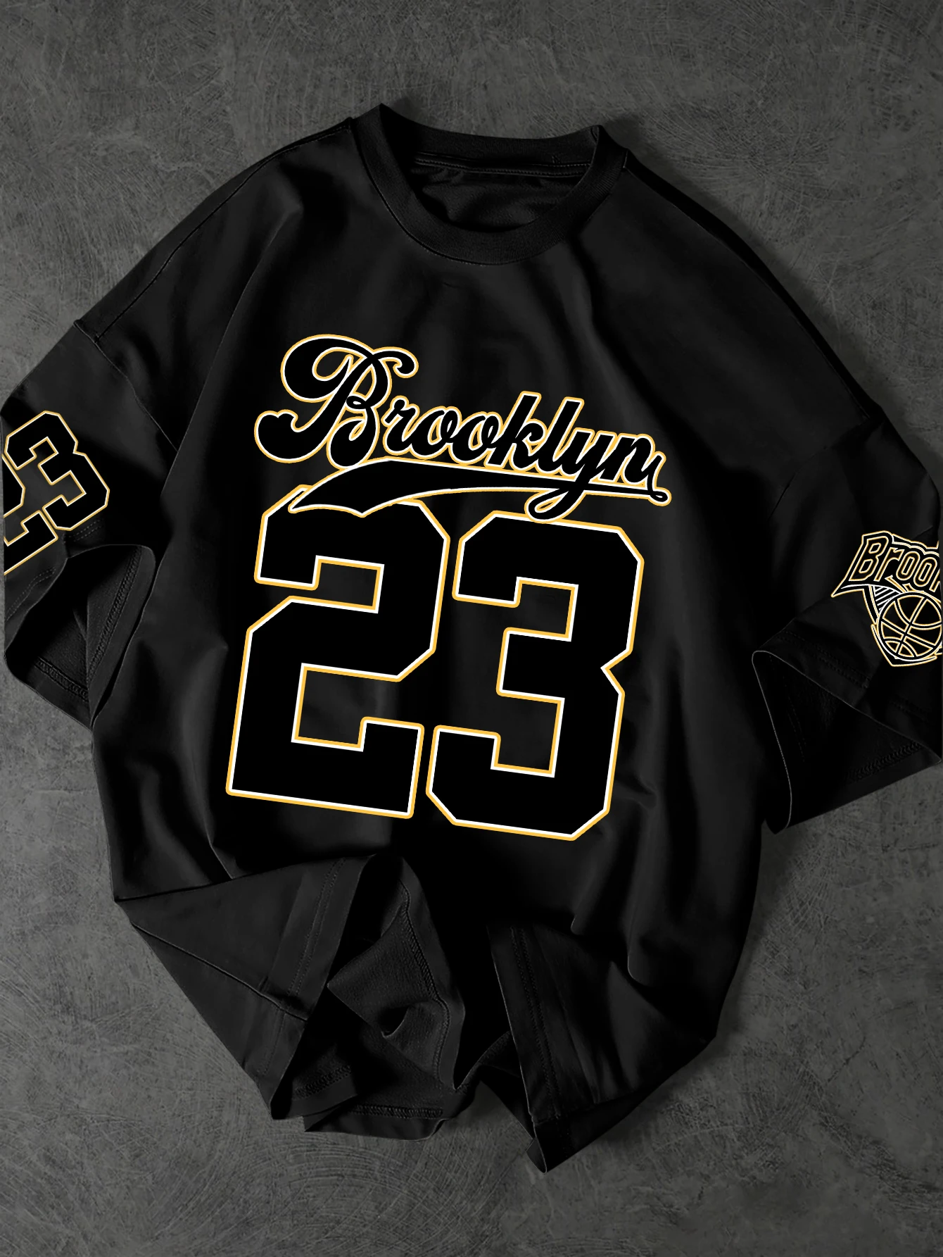 T-shirt surdimensionné pour homme, motif vintage Brooklyn 23, impression de lettres, vêtement de sport hip-hop, toutes saisons
