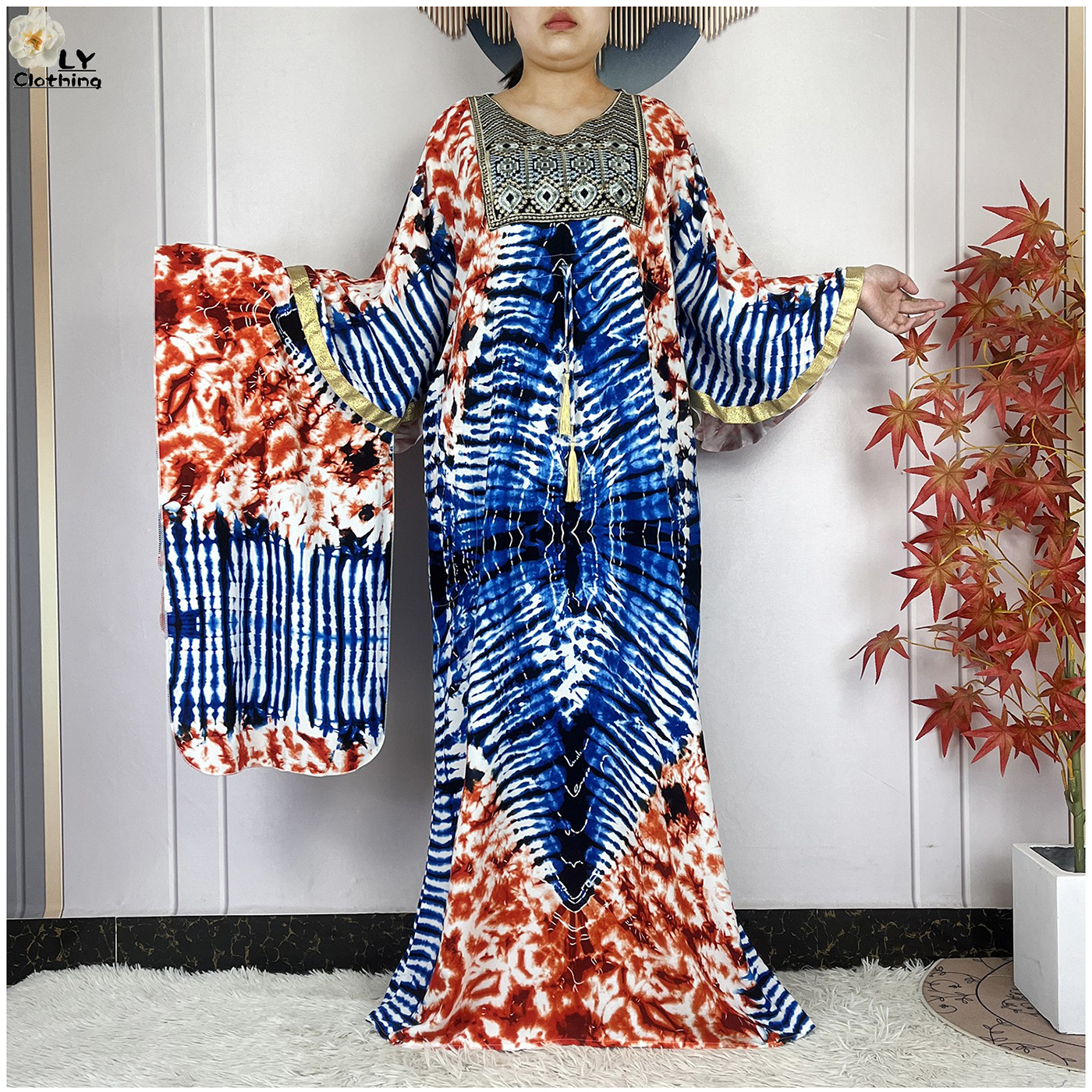 Abaya – Robe musulmane pour femmes, manches chauve-souris, ample, en pur coton, teinture par nouage, Kaftan de dubaï, Maxi, vêtements africains Vintage, nouvelle collection