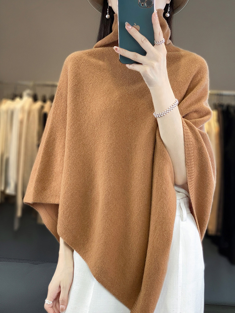 Châle en laine mérinos 100% pour femme, pull à col roulé, doux et chaud, tricoté, style coréen, vêtements féminins, automne-hiver